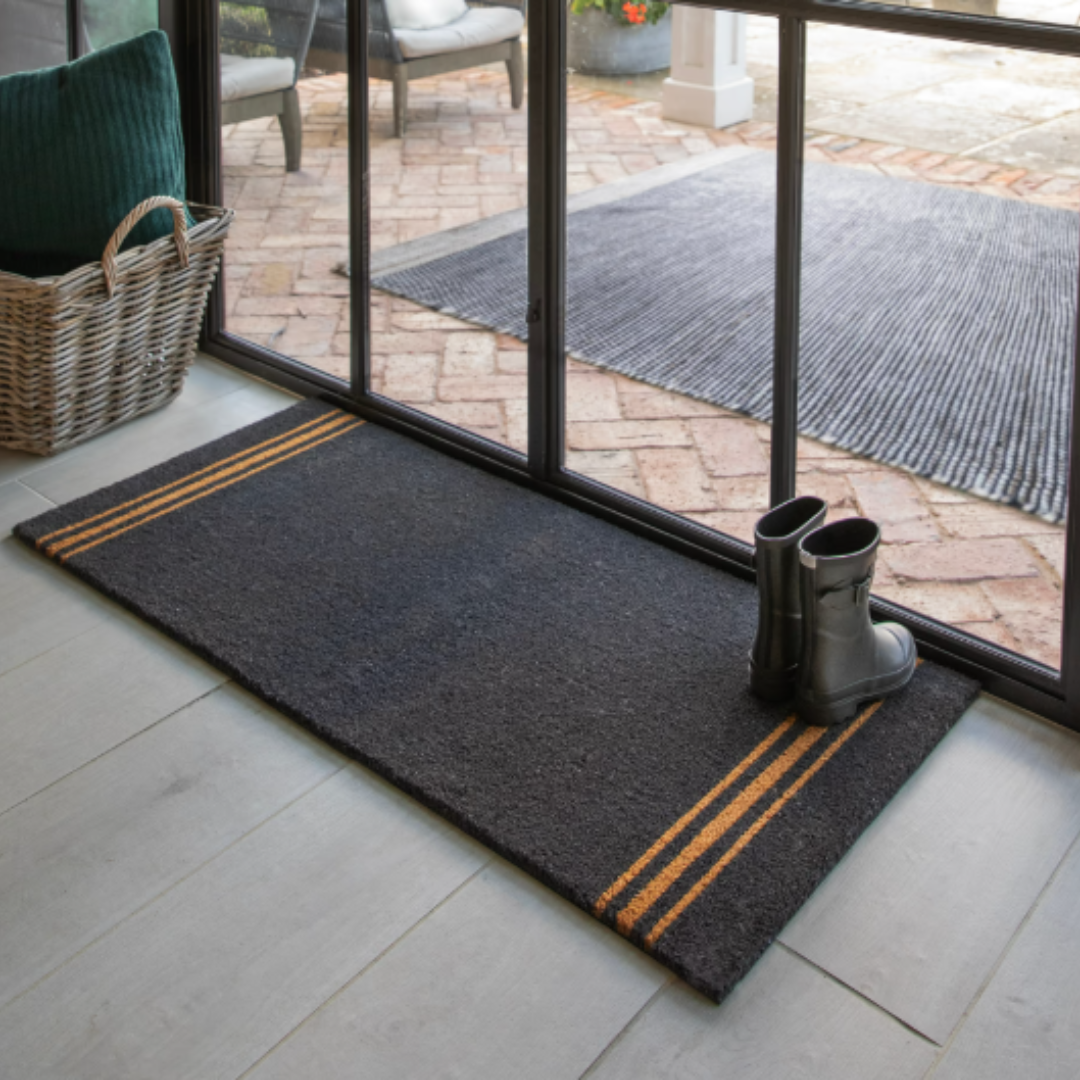 Charcoal Coir Doormat with Three Stripes in 3 Sizes
