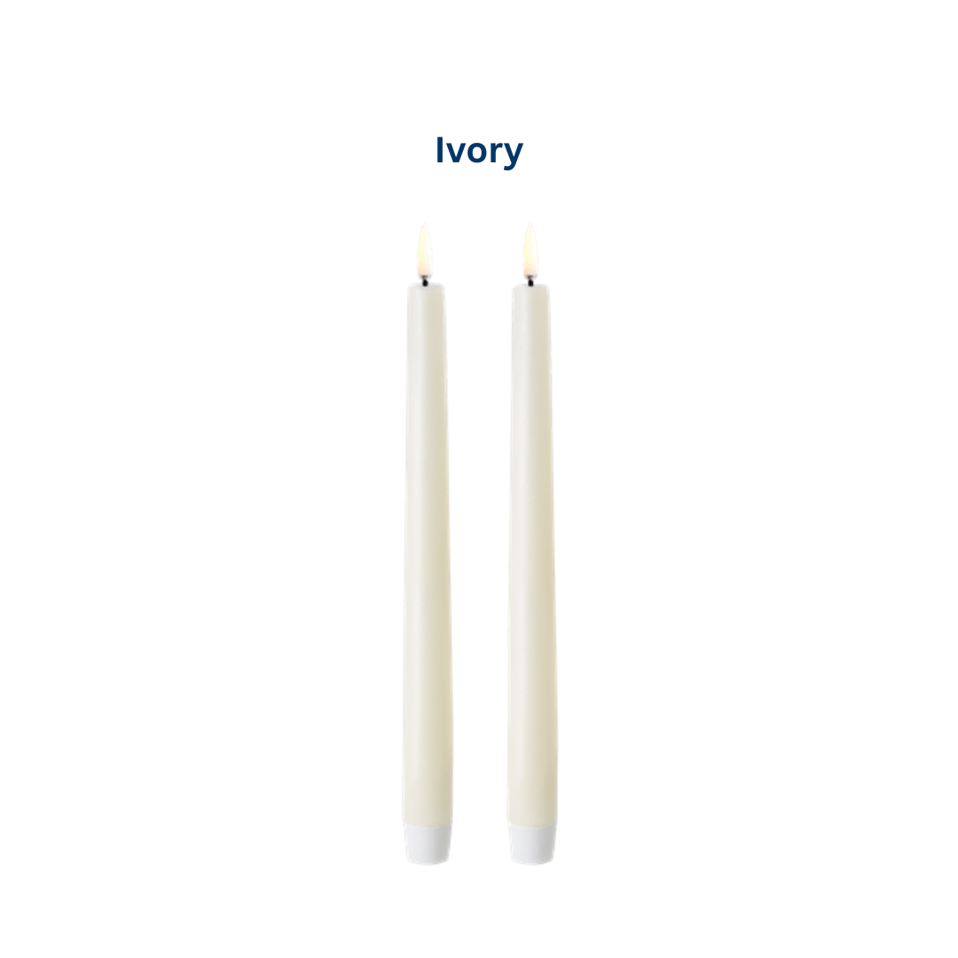 Small Smooth Slim Taper Candles 25cm in 8 Colours