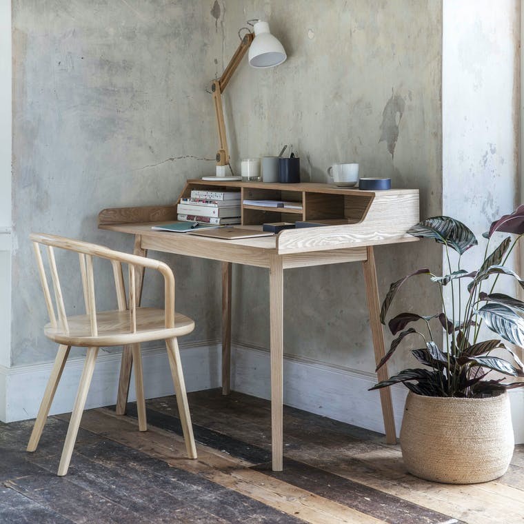 Ash Mid Century Style Timber Desk with Storage
