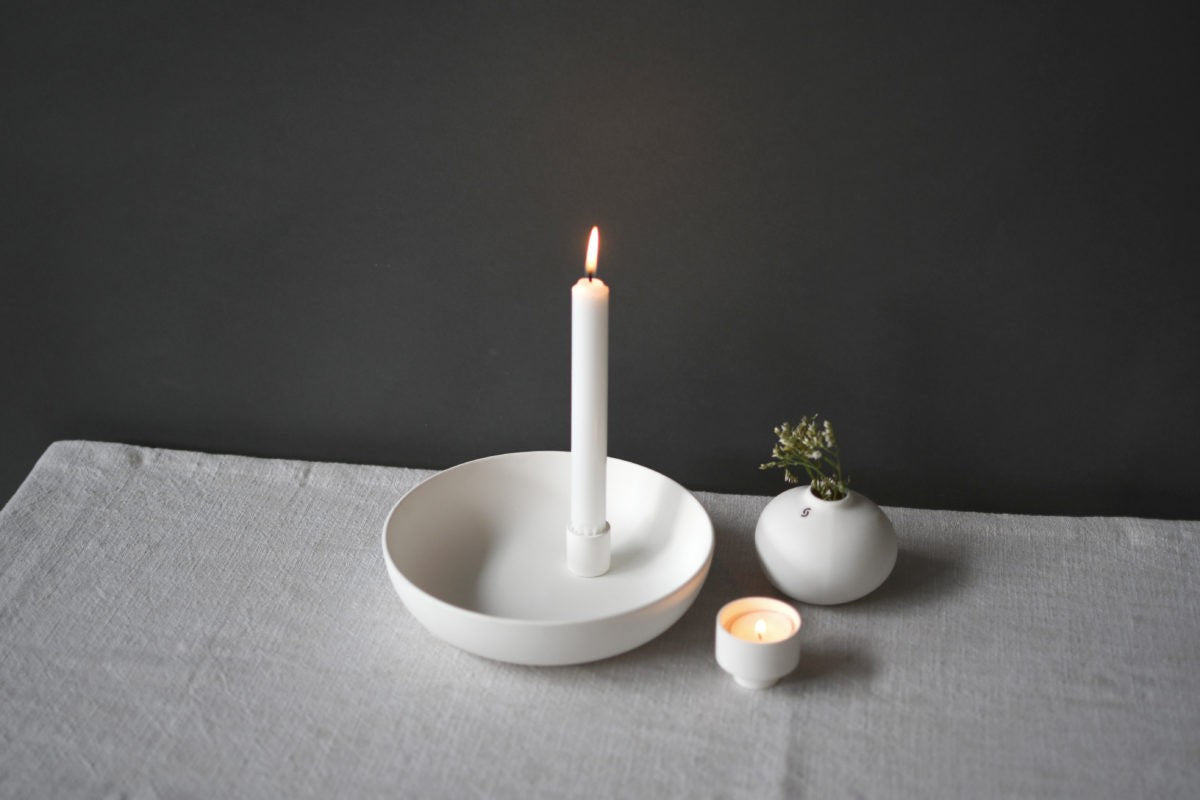 Large White Candle Holder Bowl