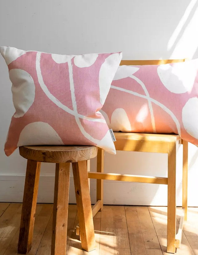Linen Water Lilies Cushion in Pink