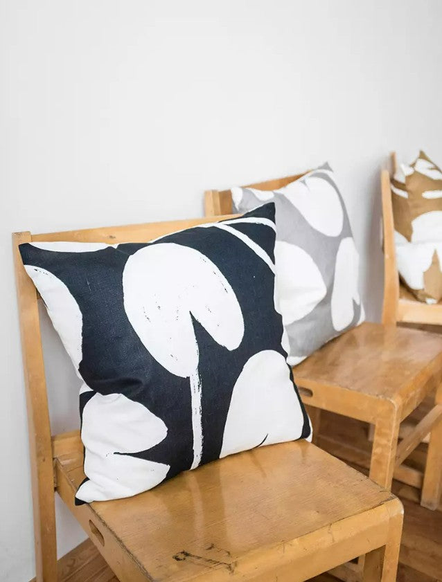 Linen Water Lilies Cushion in Dark Blue