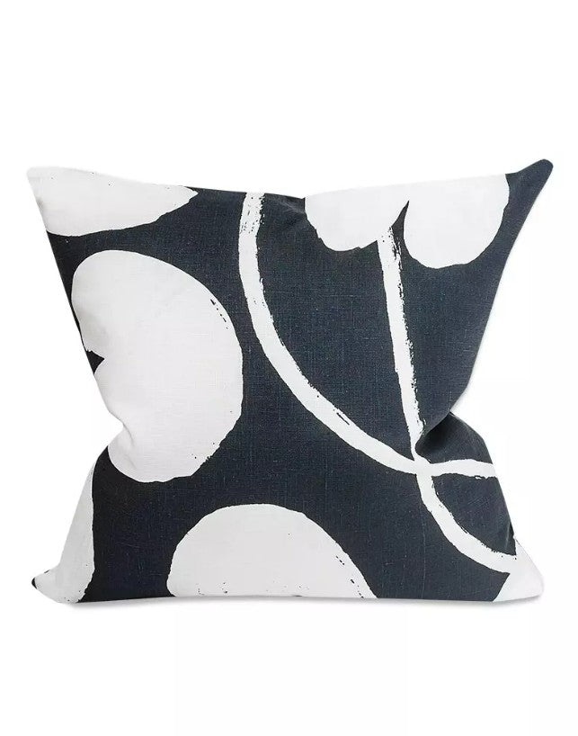 Linen Water Lilies Cushion in Dark Blue