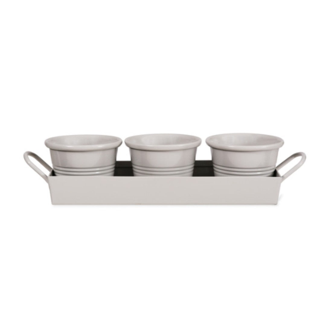 Set of 3 Pots on a Tray in White