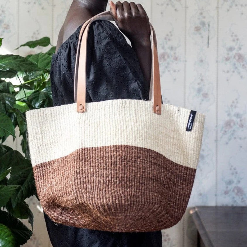 Medium Shopper Basket in Natural and Dark Brown