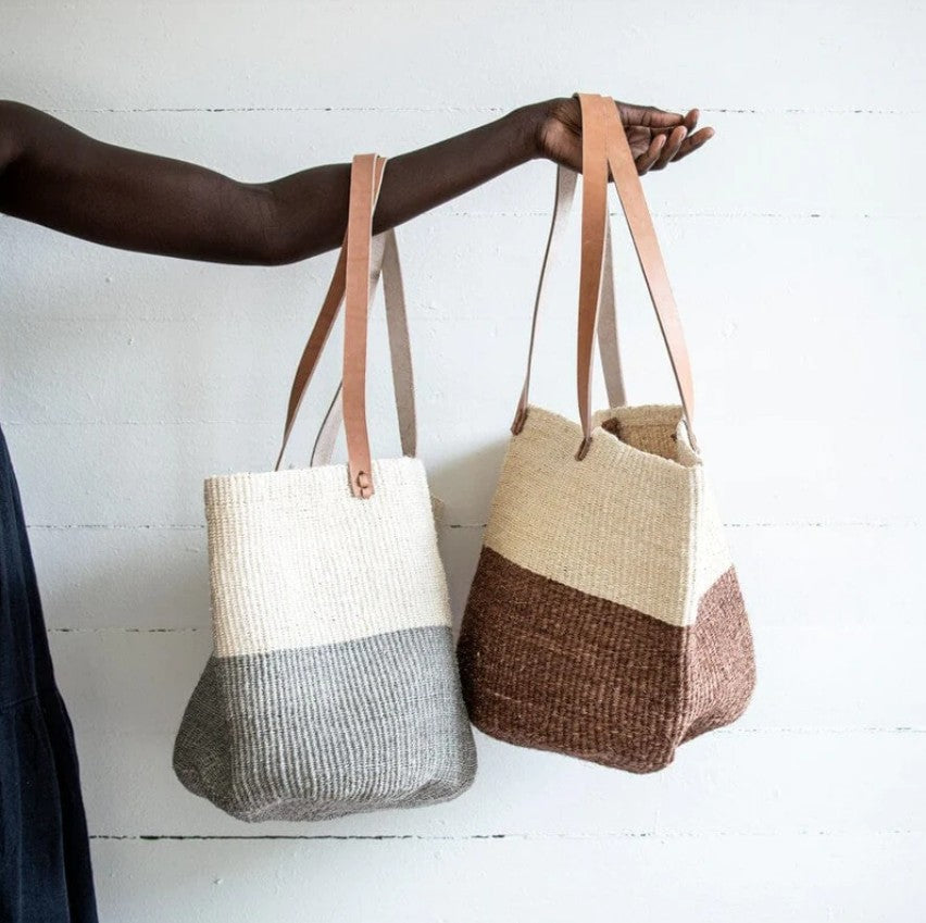 Medium Shopper Basket in Natural and Dark Brown
