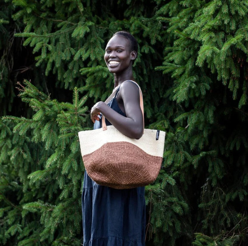 Medium Shopper Basket in Natural and Dark Brown