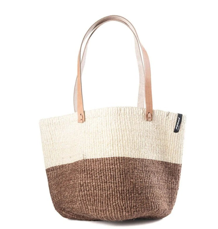 Medium Shopper Basket in Natural and Dark Brown