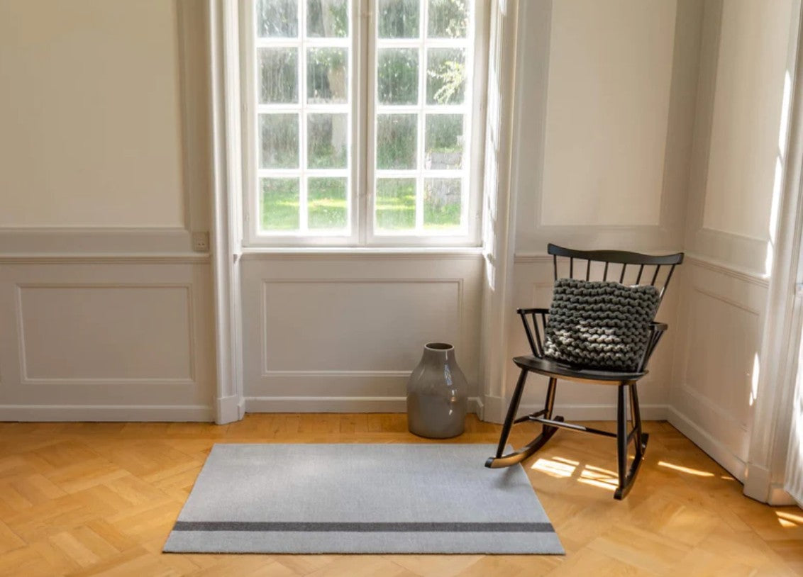 Striped Floor Mat in Light Grey