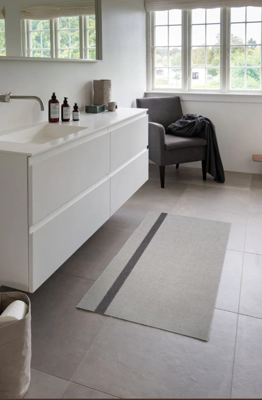 Striped Floor Mat in Light Grey