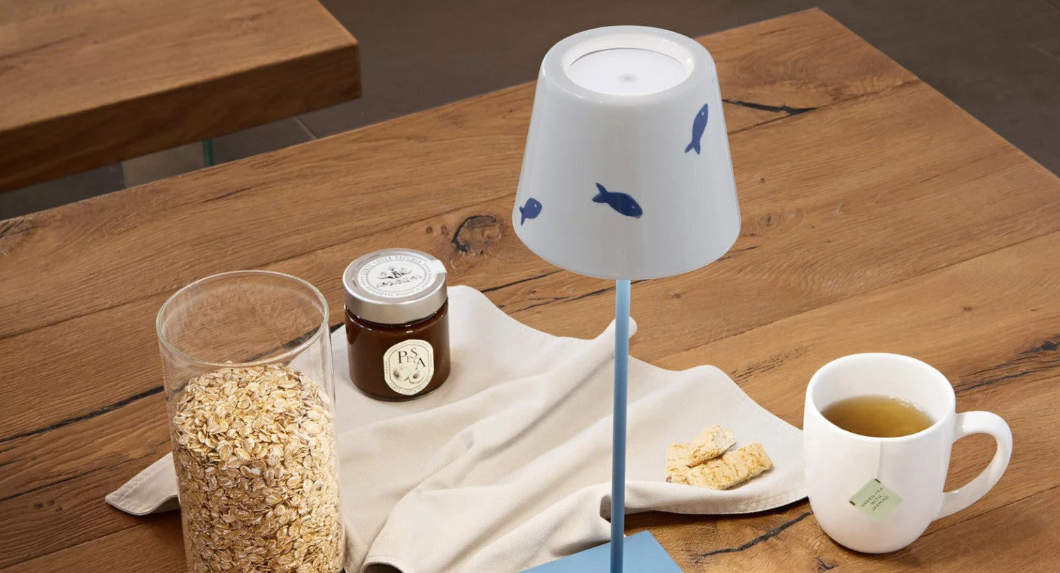 Ceramic Table Lamp in Blue Fish Pattern