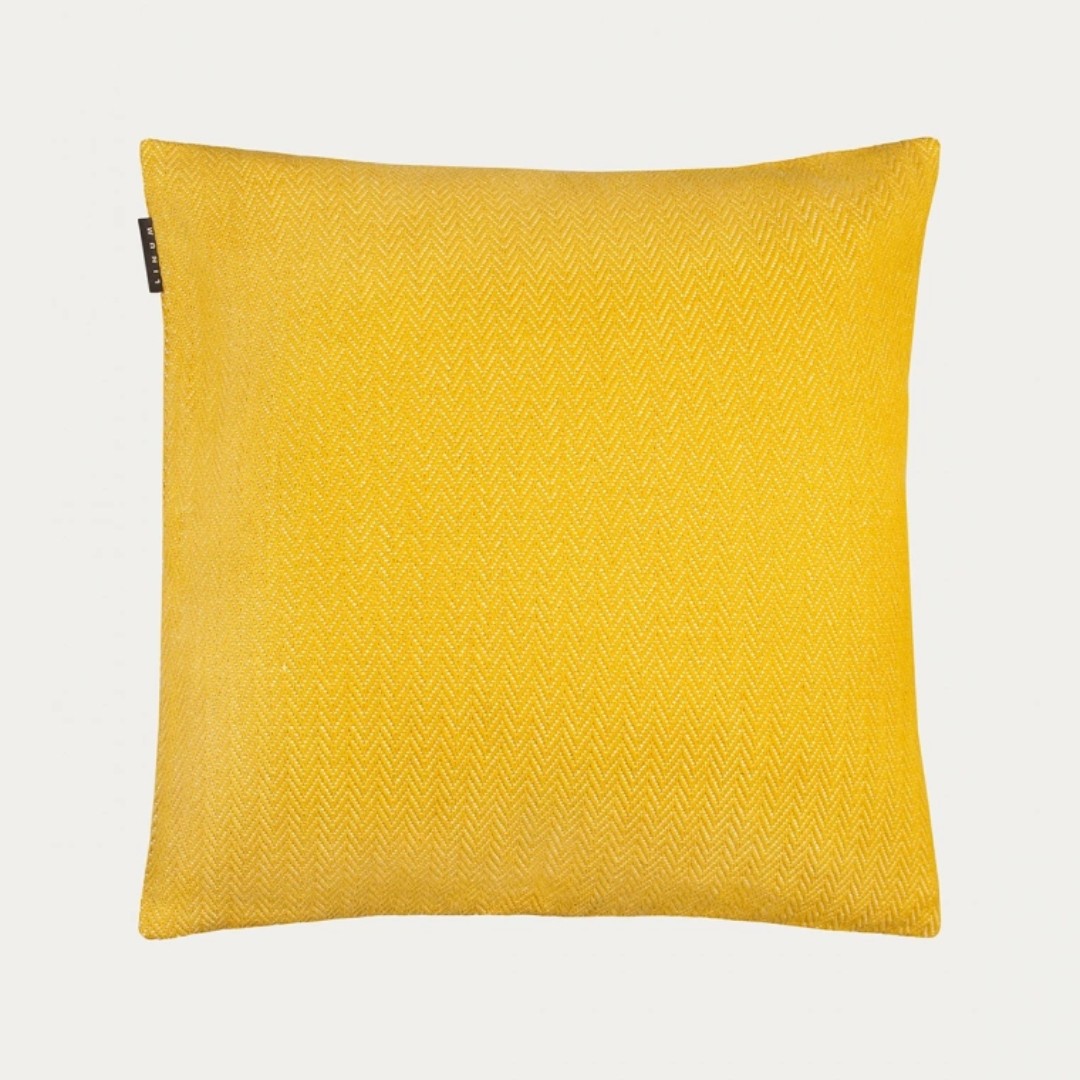 Yellow Cotton Cushion with Herringbone Pattern