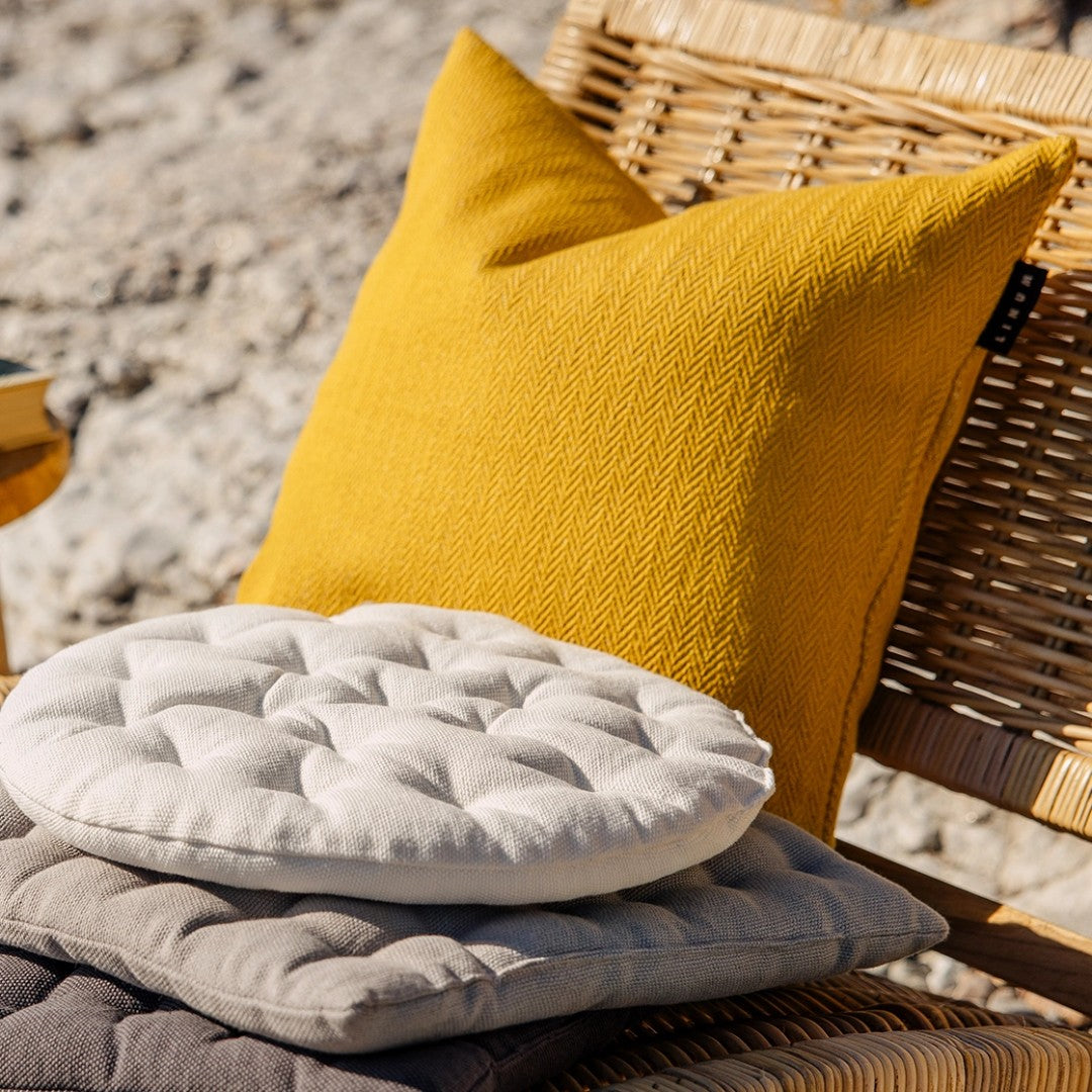 Yellow Cotton Cushion with Herringbone Pattern
