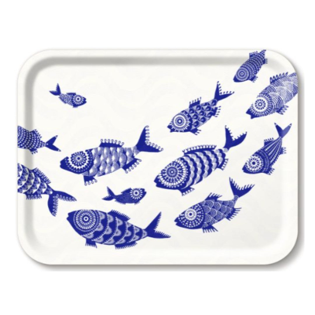Rectangular Tray with Shoal of Fish on White - 2 Sizes