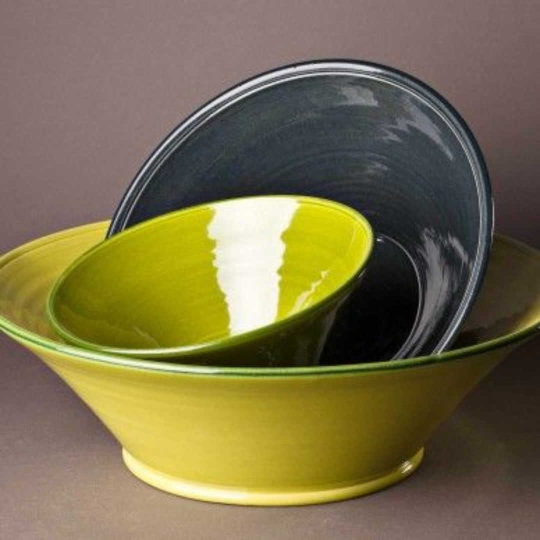 Apple Green Ceramic Flared Bowl in 3 Sizes