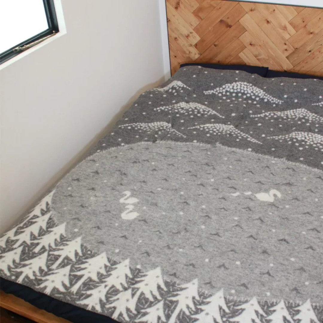 Christmas gifts for mum warm cosy winter blankets in grey with winter lake scene