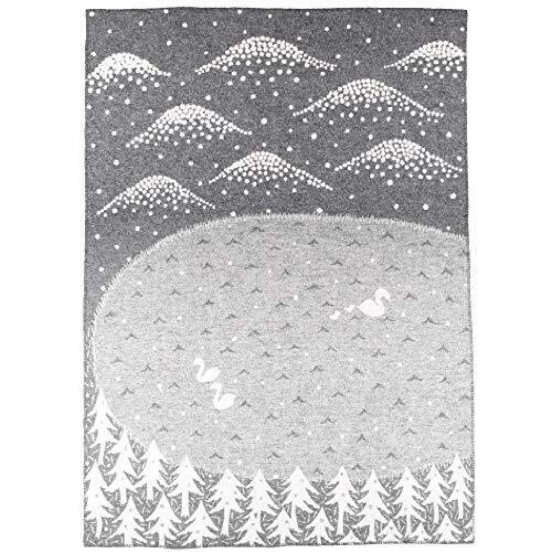 Christmas gifts for mum warm cosy winter blankets in grey with winter lake scene