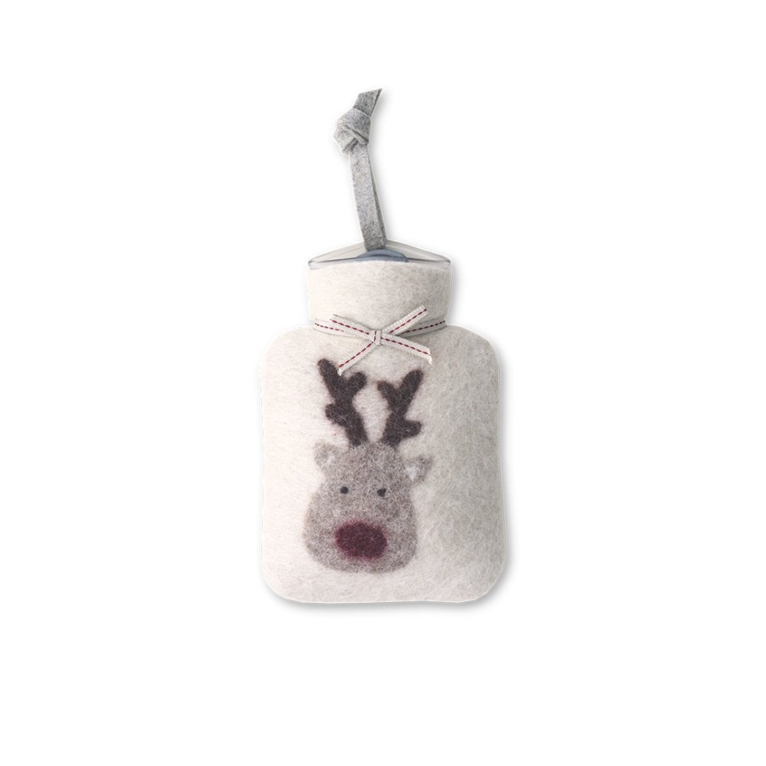 White with Light Grey Rudolf Mini Hot Water Bottle