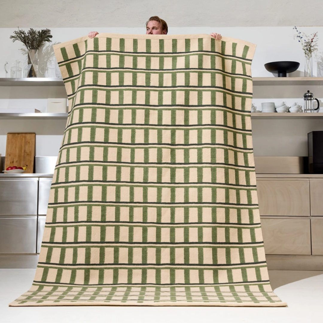 Elegant Geometric Rug in Green &amp; Beige