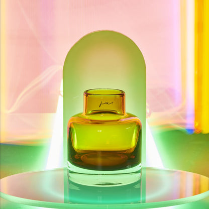 Glass Bottle vase Low in Amber