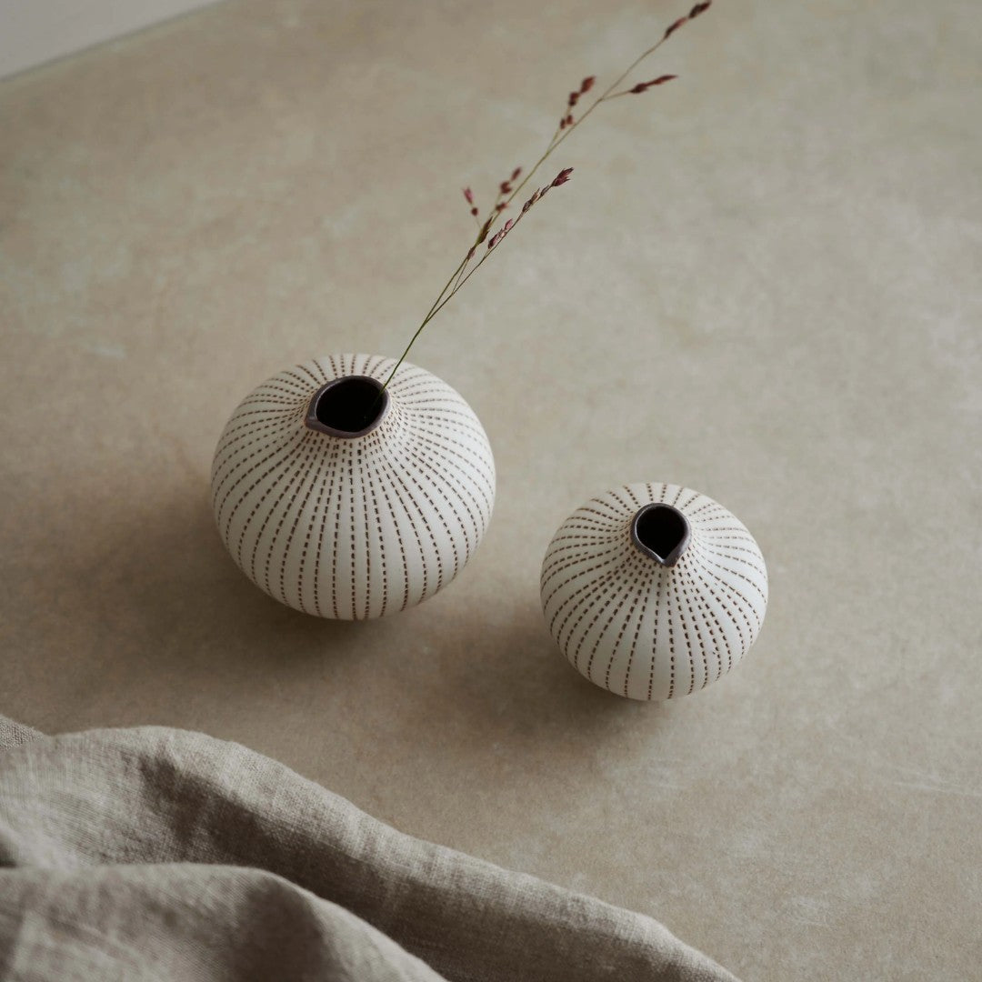 Medium Ceramic Vase in Line with brown Dots