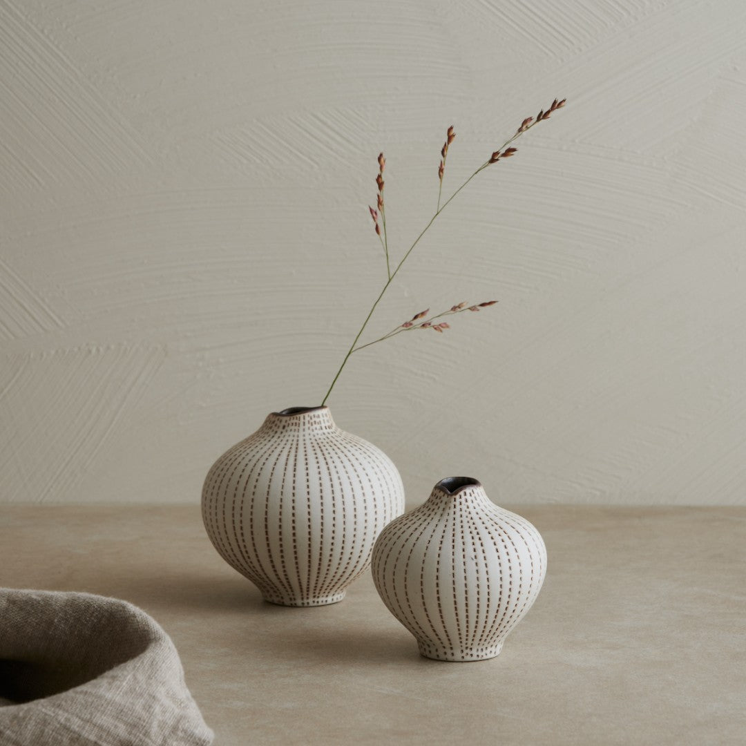 Medium Ceramic Vase in Line with brown Dots