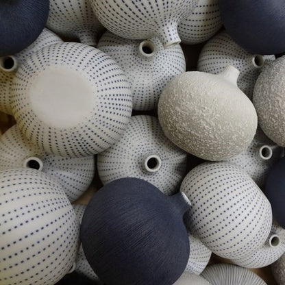 Medium Ceramic Vase in White with Blue Dots