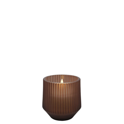 LED Wax Scented Glass Candle in Wood/Honey/Tonka Bean