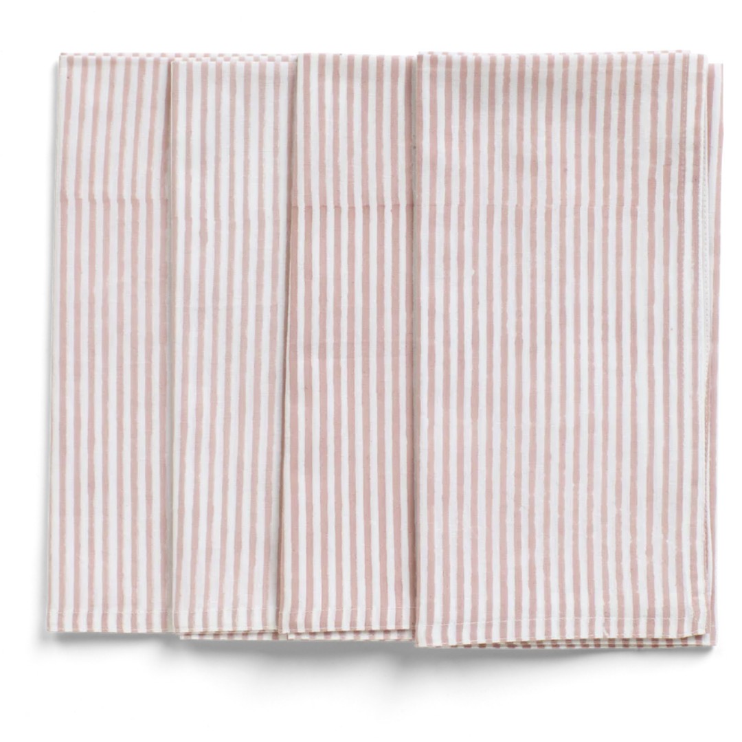 Set of 4 Napkins with Stripe Pattern in Red on White