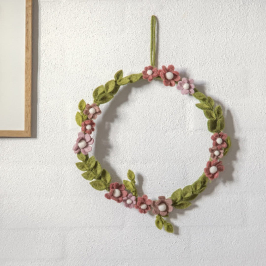 Felt Spring Anemone Wreath in Dusty Rose
