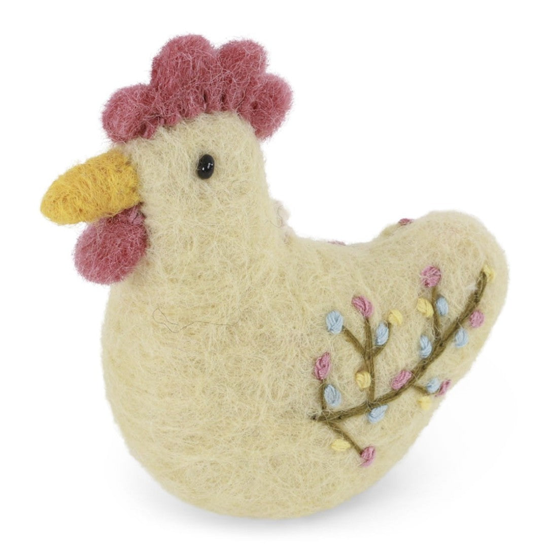 Felt Rooster with Embroidery in Yellow