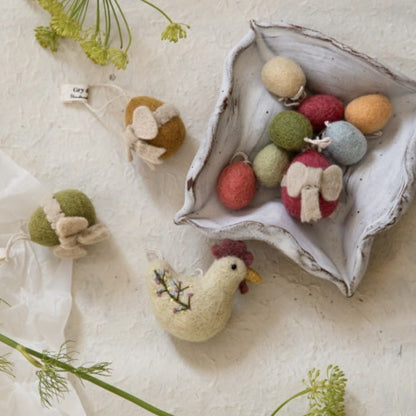 Felt Rooster with Embroidery in Yellow