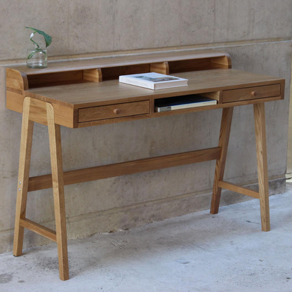 Contemporary Oak Desk with Shelves &amp; Drawers
