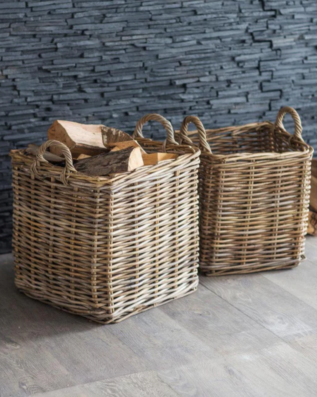 Rattan Square Log Basket in 2 Sizes