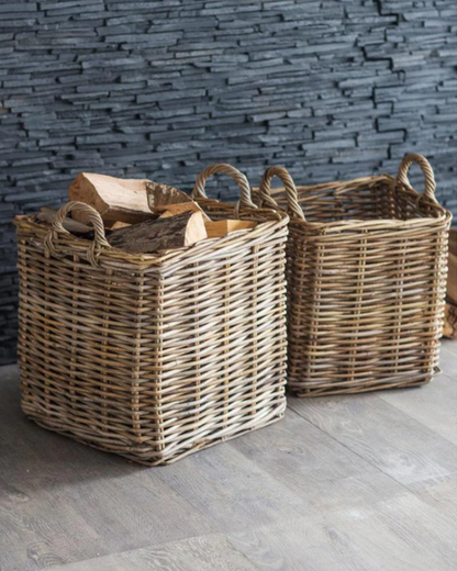 Rattan Square Log Basket in 2 Sizes