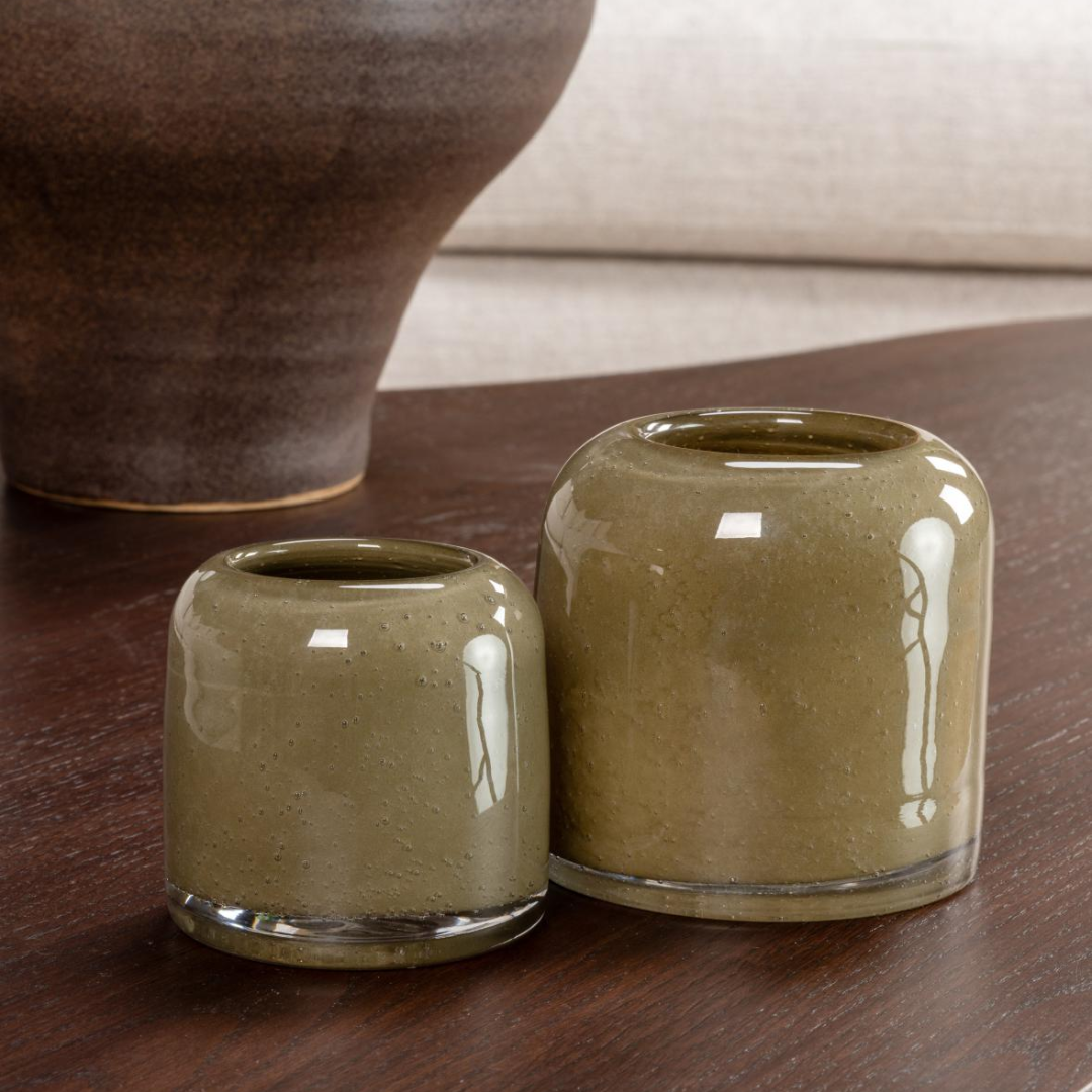 Olive Green Glass Tea Light Holder in 2 Sizes
