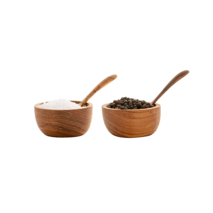 Reclaimed Teak Salt &amp; Pepper Cup with Spoon Set of 1