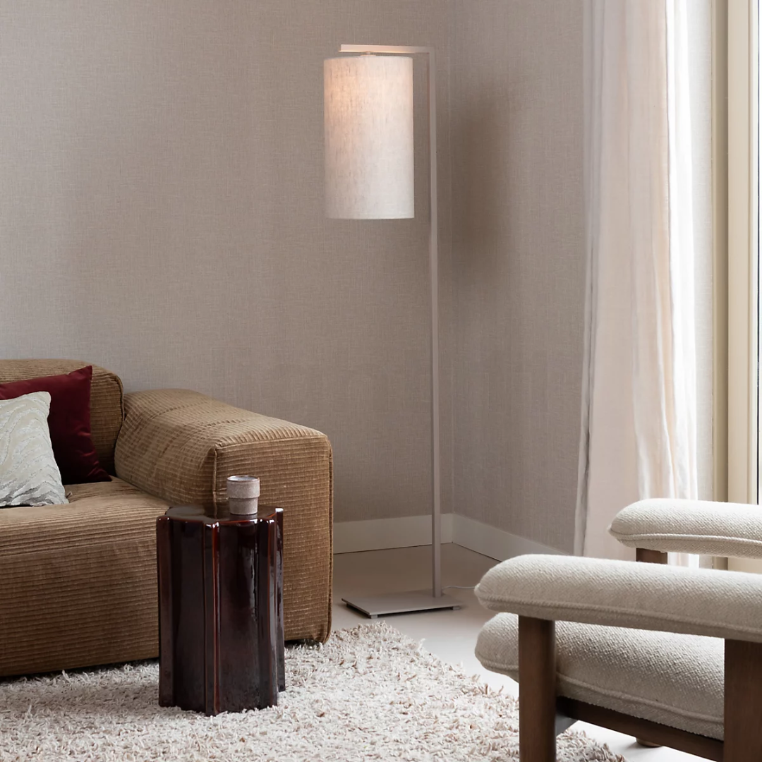 Sand Floor Lamp with Light Linen Shade in 2 Sizes