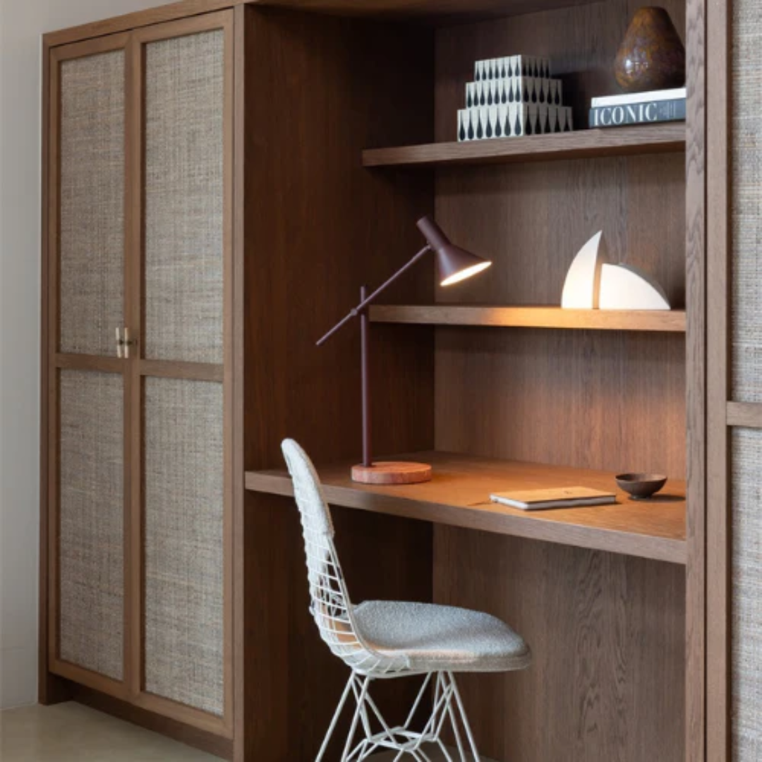 Burgundy Table Lamp with Wood Base