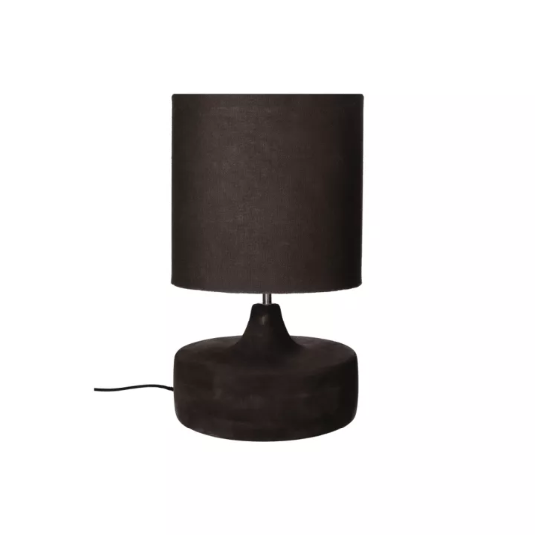 Mango Wood Table Lamp with Dark Linen Shade in 2 Sizes