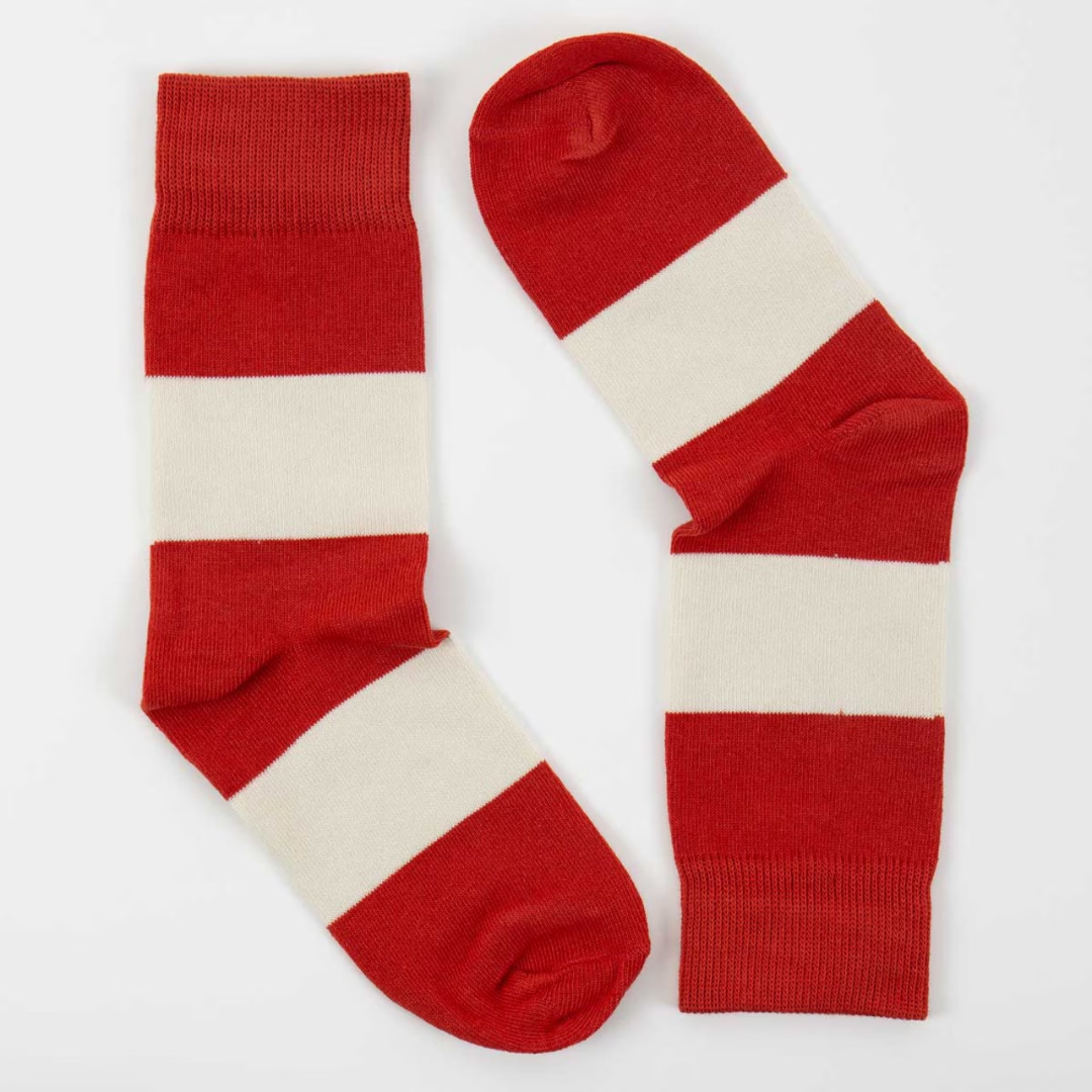 Red &amp; Cream White  Stripe Socks in 3 Sizes