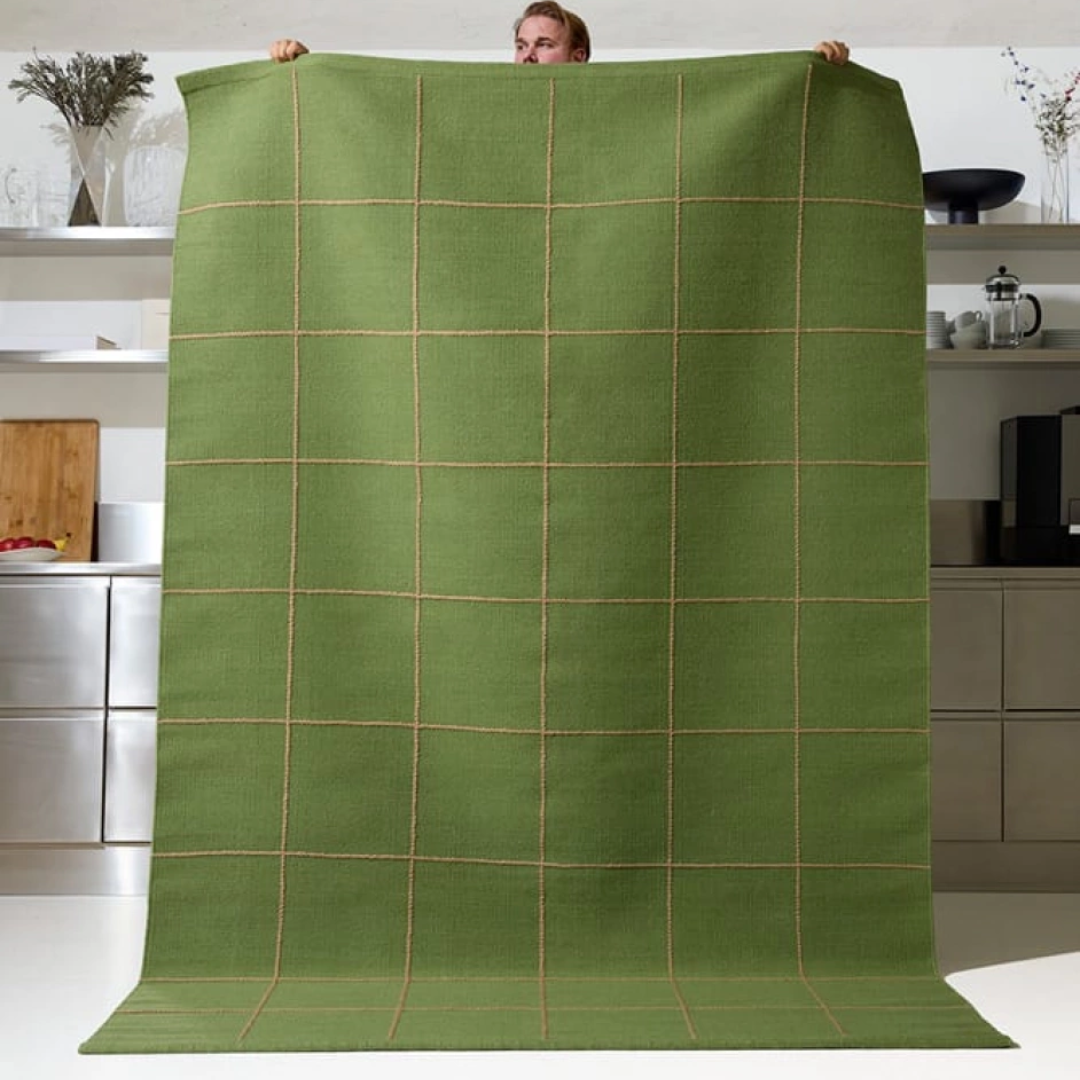 Cactus Green &amp; Beige Grid Rug in 2 Sizes