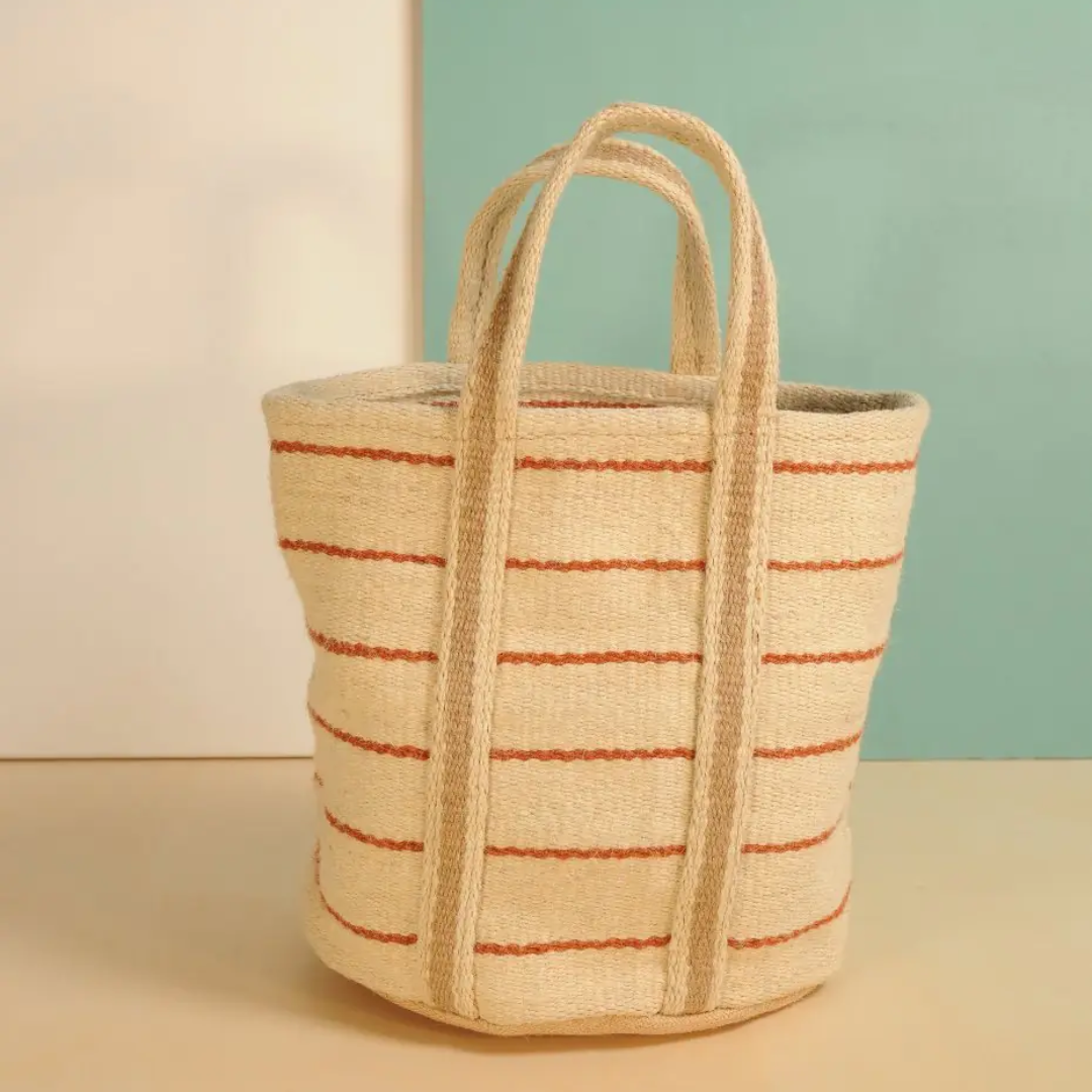 Striped Jute Tote Bag