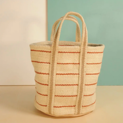 Striped Jute Tote Bag