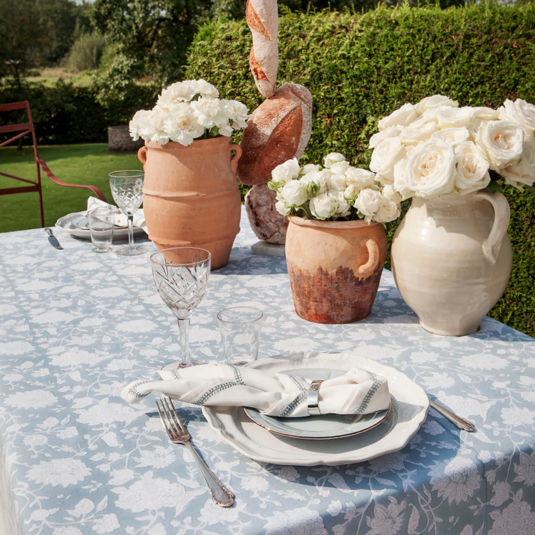 Dusty Blue Indian Rose Tablecloth in 2 Sizes