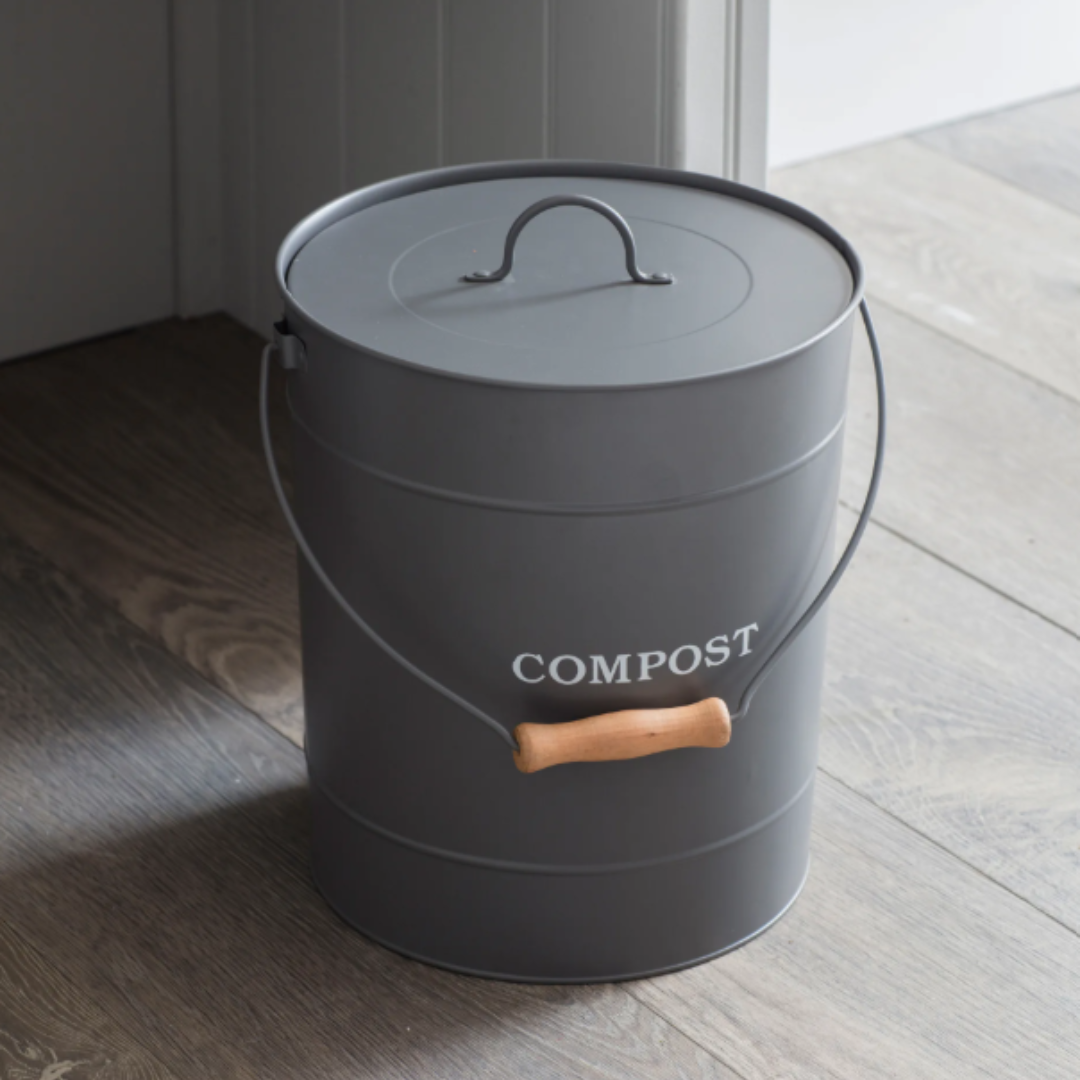 Charcoal Compost Bucket with Wood Handle