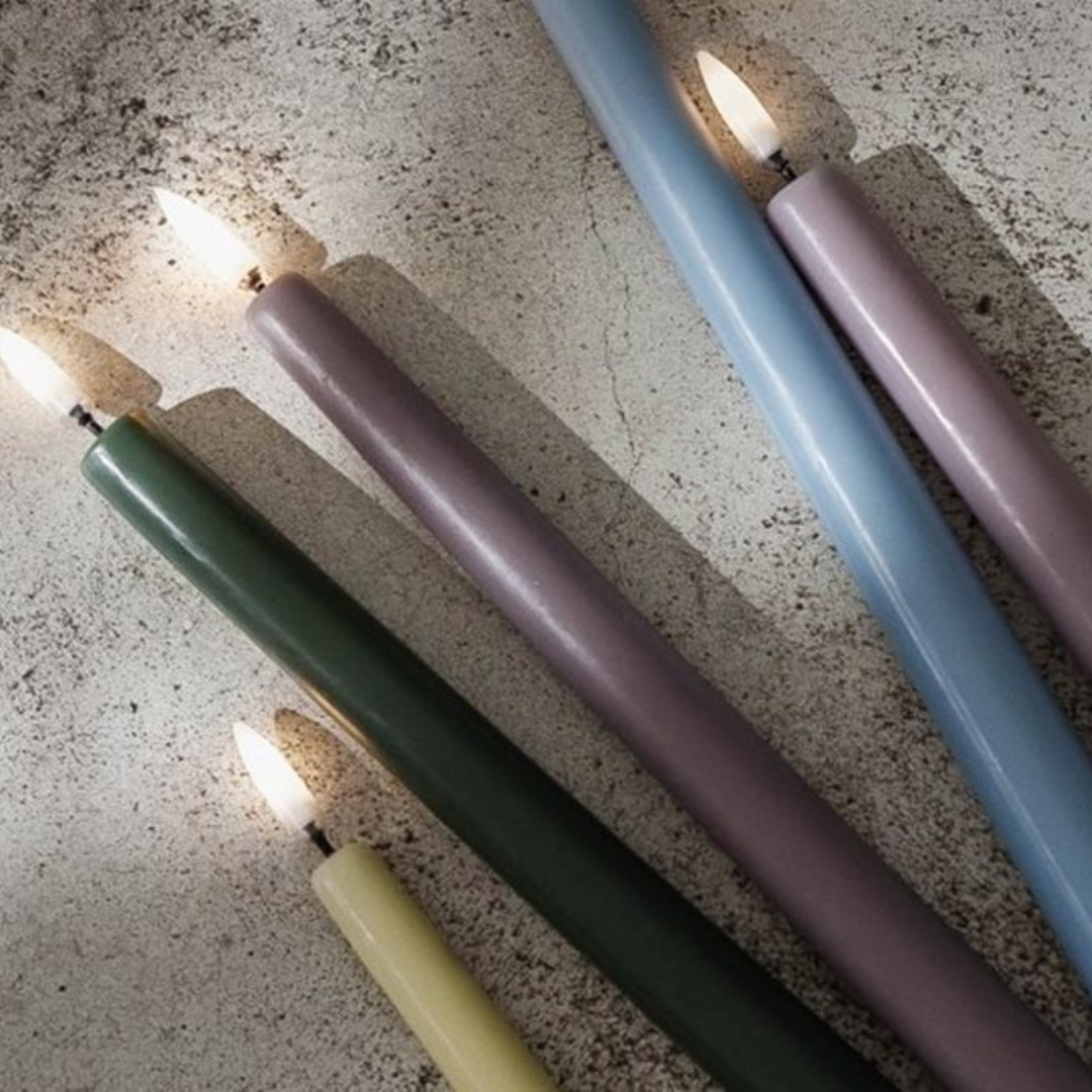 Small Smooth Slim Taper Candles 25cm in 8 Colours