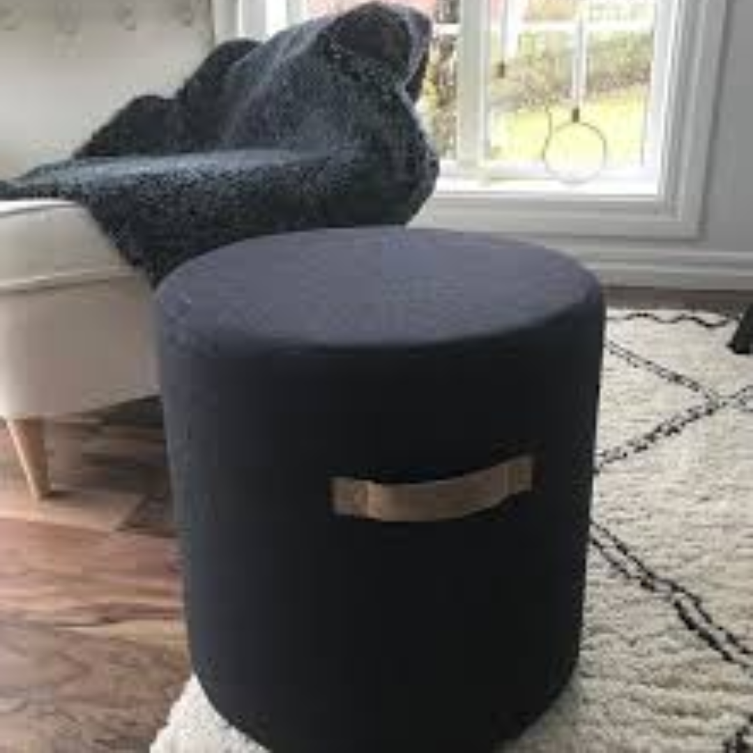 Black Round Wool Pouffe in 2 Sizes