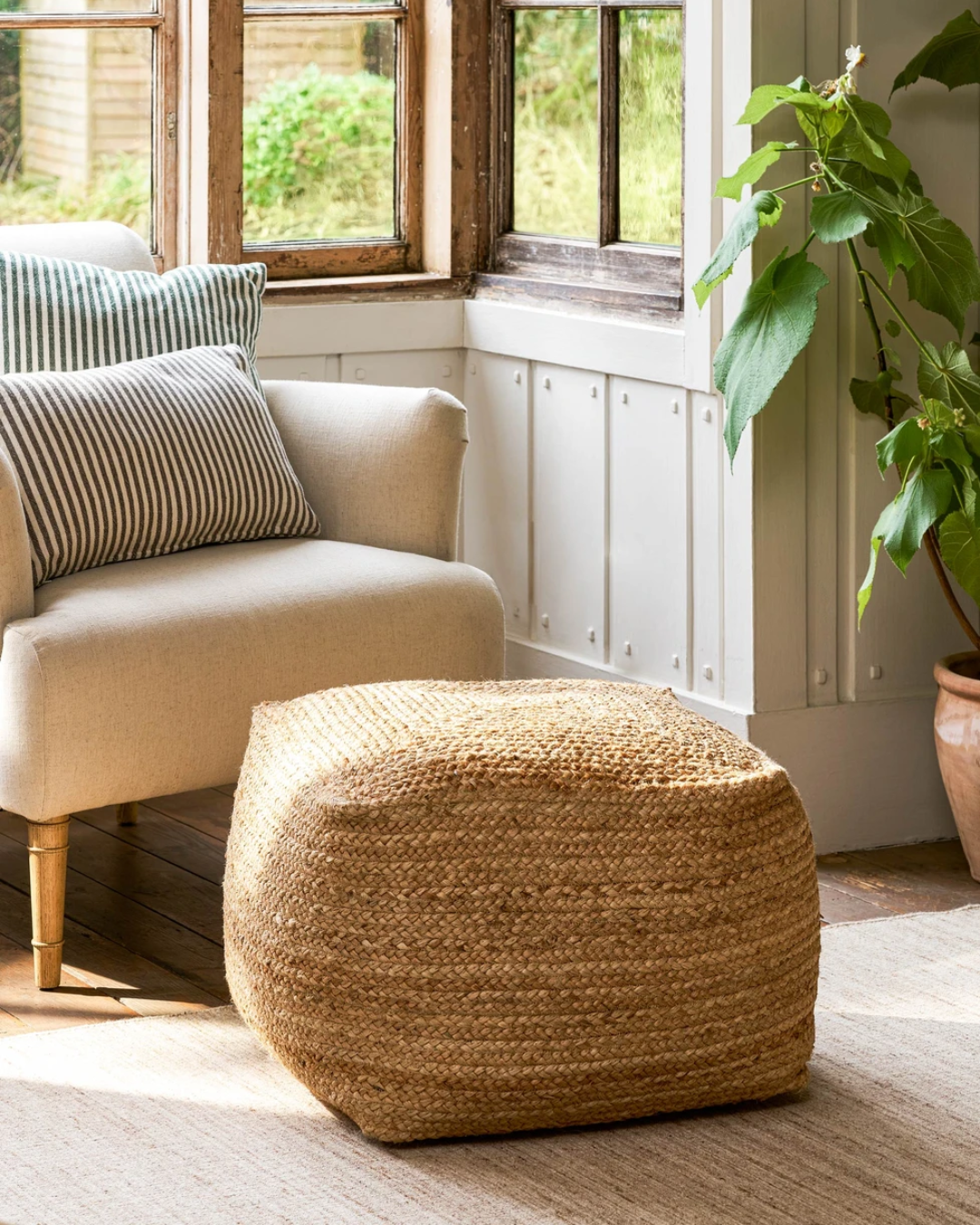 Square Foot Stool in Jute