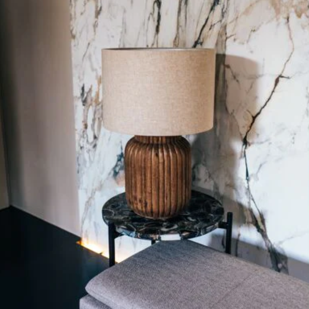 Mango Wood Table Lamp with Light Linen Shade